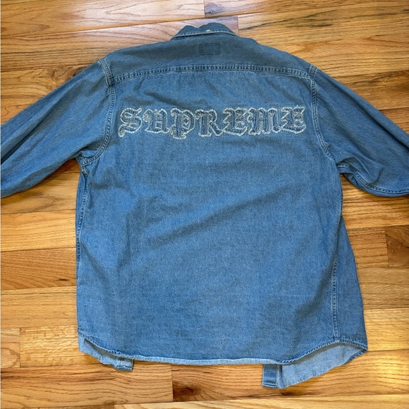 Supreme Other - Supreme Light Blue Denim Shirt Jacket with Embroidered Logo